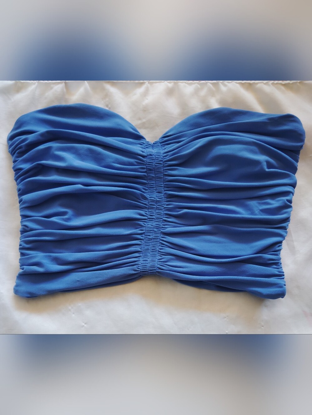 Express Matisse Blue Fitted Sweetheart Neckline Ruched Cropped Tube Top
